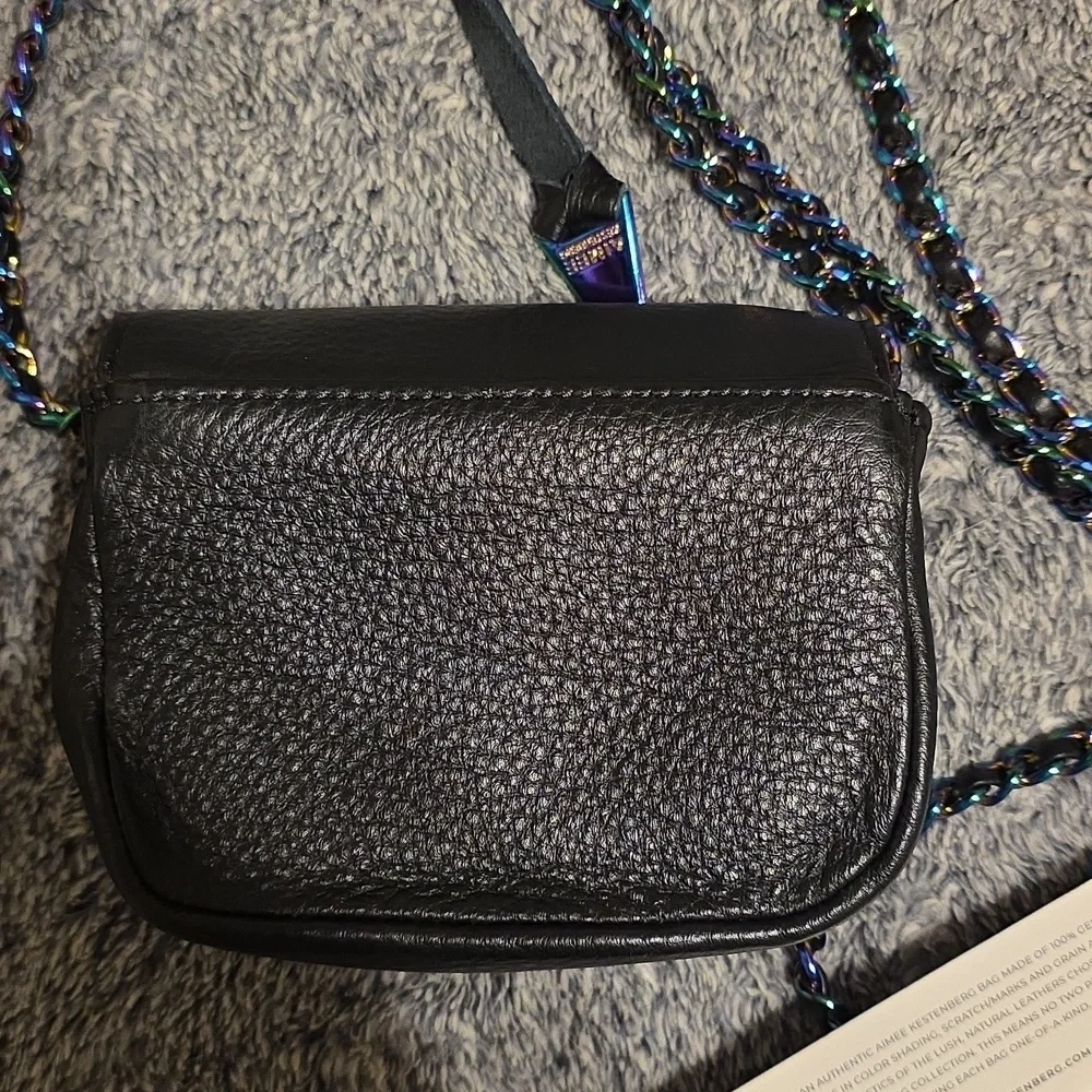 NWT Aimee Kestenberg Iridescent Metal Accents Black Pebbled Leather Mini Bag - Picture 6 of 7